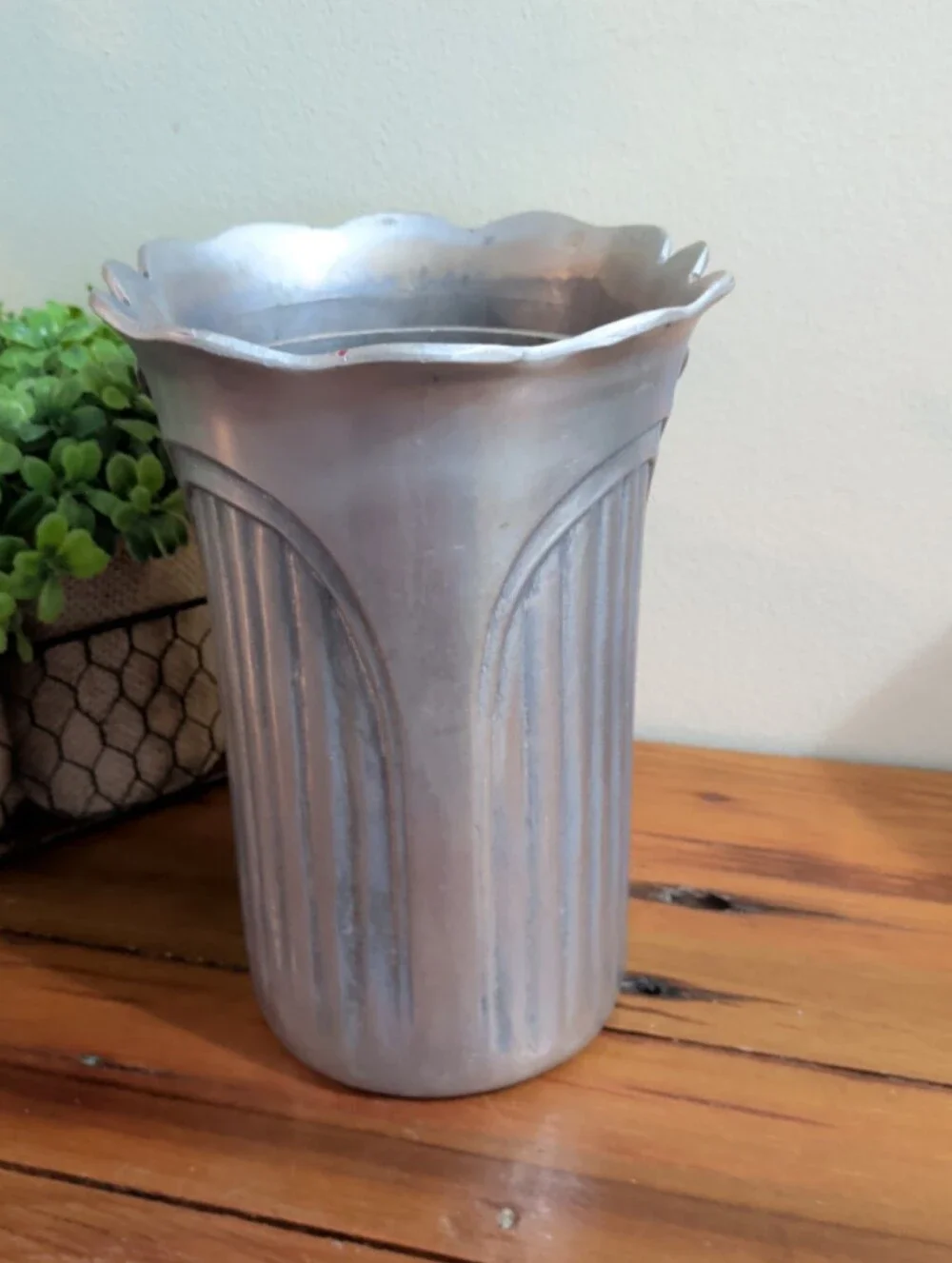 Victorian-style wine cooler made of cast aluminum with a pewter glo